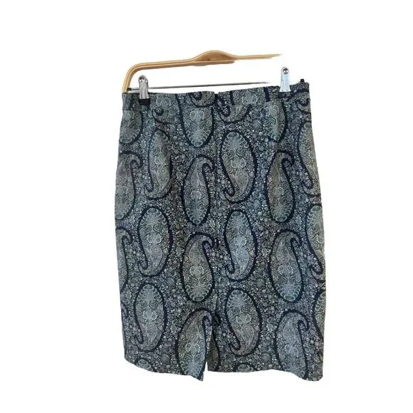 J Crew Paisley Blue Size 4 Knee Length Skirt Women's Pencil Skirt - Picture 7 of 7
